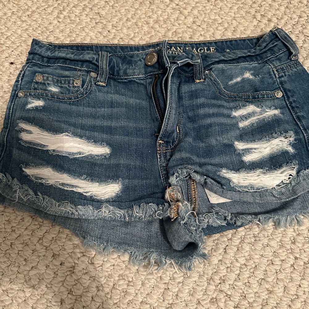 American Eagle Outfitters Women's Ripped Blue Jean Shorts